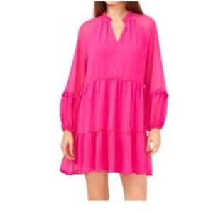 Vince Camuto Pink Long Sleeve V-Neck Dress
